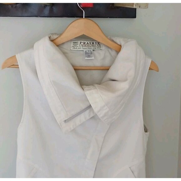 Prairie Underground Cotton Canvas Vest Size Small Cream Asymmetrical Zip Chore - Picture 2 of 12